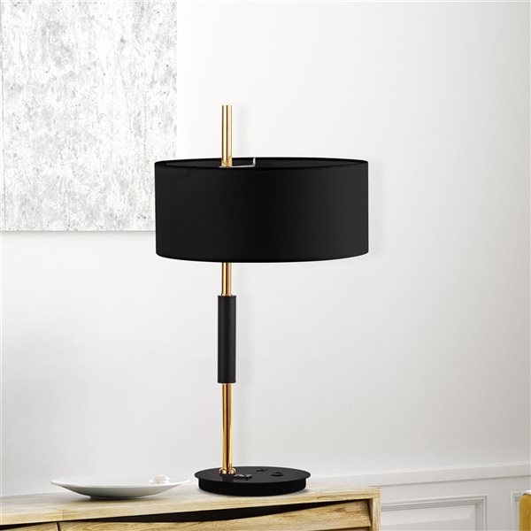 Dainolite Fitzgerald 1-Light Black Shade Table Lamp - Matte Black/Aged Brass Finish