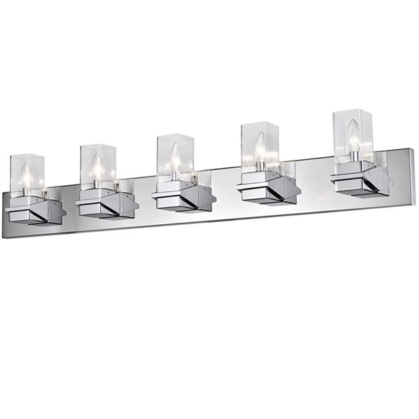 Luminaire de meuble-lavabo 5 lumières Veronica de Dainolite en chrome brillant, verre clair