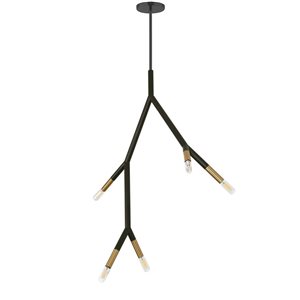 Suspension à 5 lumières Morgan de Dainolite, fini noir mat/laiton patiné