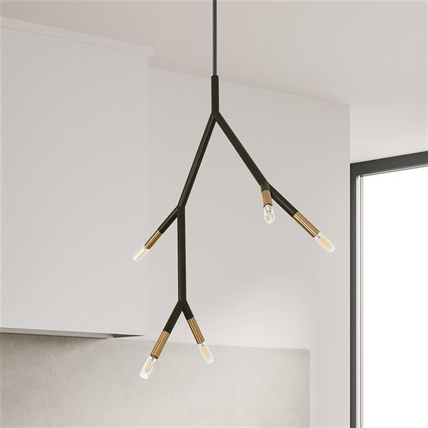 Dainolite Morgan 5-Light Pendant - Matte Black/Aged Brass Finish