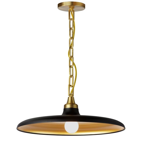 Dainolite Quentin 1-Light Aged Brass Pendant - Matte Black/Gold Shade