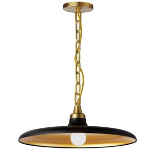 Dainolite Quentin 1-Light Aged Brass Pendant - Matte Black/Gold Shade