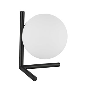 Lampe de table à verre blanc opale Folgar de Dainolite 1 lumière, fini noir mat