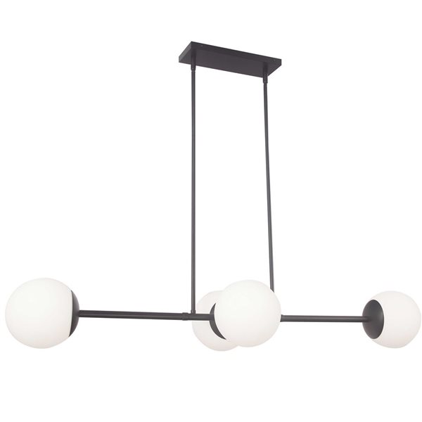 Dainolite Dayana 4-Light White Opal Glass Horizontal Pendant - Matte Black Finish