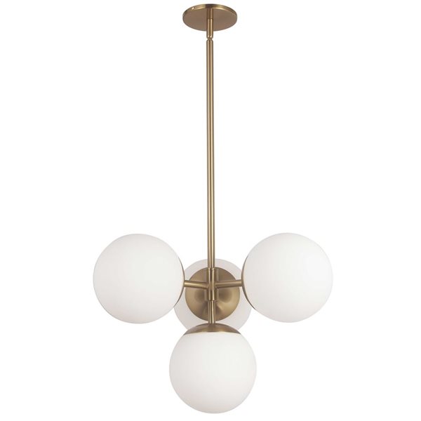 Suspension Dayana de Dainolite à 4 lumière en laiton patiné avec verre opale blanc