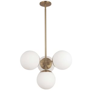 Suspension Dayana de Dainolite à 4 lumière en laiton patiné avec verre opale blanc