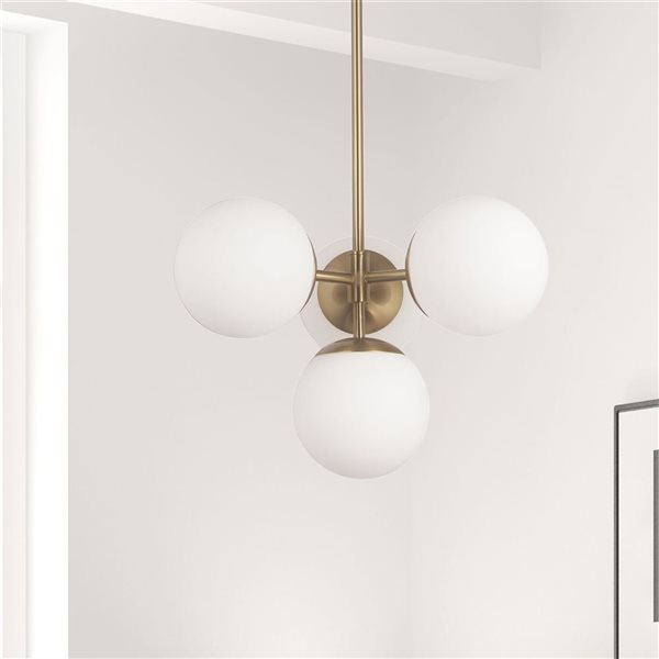 Dainolite Dayana 4-Light Aged Brass Pendant with White Opal Glass