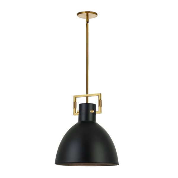 Dainolite Liberty 1-Light Aged Brass Pendant with Matte Black Metal Shade