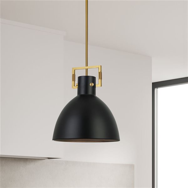 Dainolite Liberty 1-Light Aged Brass Pendant with Matte Black Metal Shade