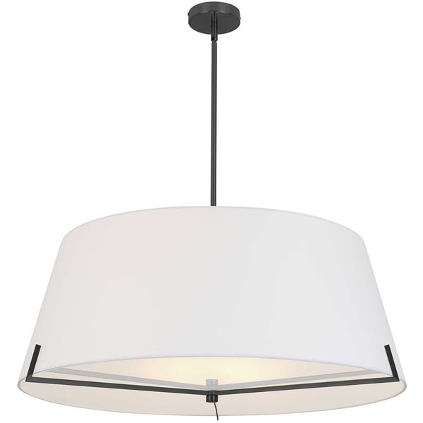 Luminaire suspendu Preston de Dainolite à 4 lumières de 33 po de diamètre noir mat, abat-jour en tissu blanc