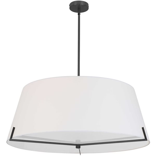 Luminaire suspendu Preston de Dainolite à 4 lumières de 33 po de diamètre noir mat, abat-jour en tissu blanc