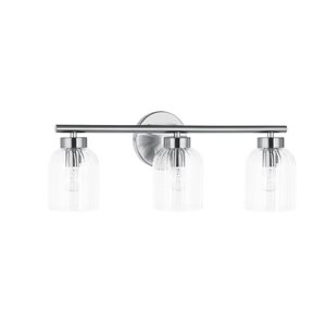 Dainolite Vienna 3-Light Polished Chrome Incandescent Vanity Lighting - Clear Ribbed Glass