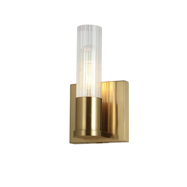 Dainolite Tube 1-Light Aged Brass Wall Sconce - Clear Fluted Glass