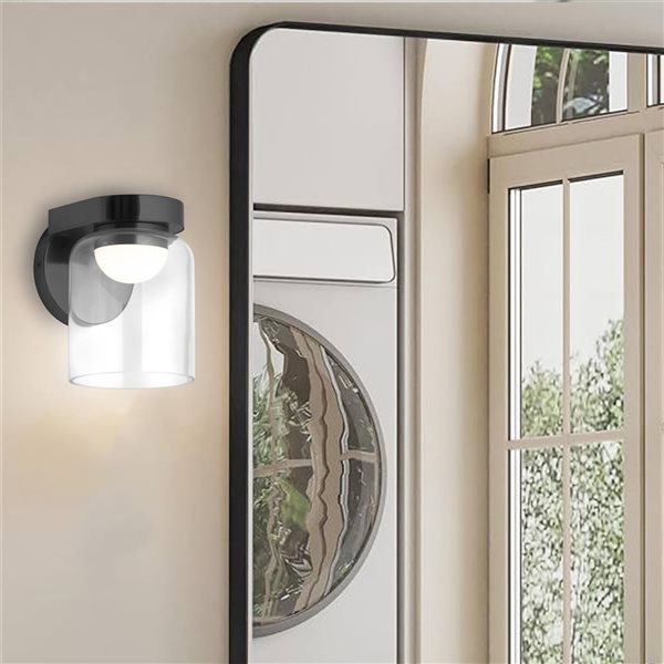 Applique murale Nadine de Dainolite 10 W à DEL en verre transparent, noir mat