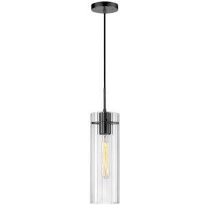 Lampe suspendue 1 lumière Patia de Dainolite noir mat, verre clair cannelé