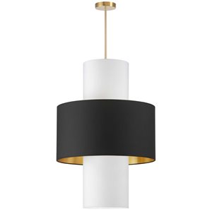 Dainolite Patrona 4-Light Aged Brass Pendant with Black/Gold/White Shades