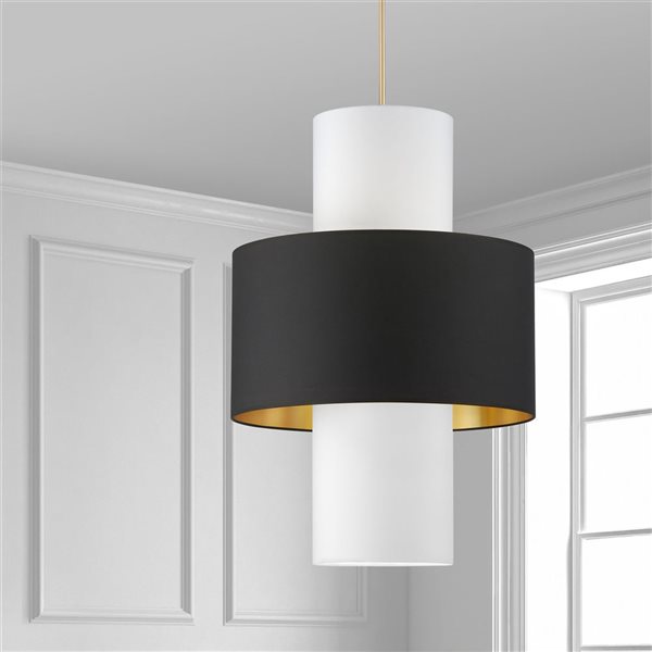 Dainolite Patrona 4-Light Aged Brass Pendant with Black/Gold/White Shades