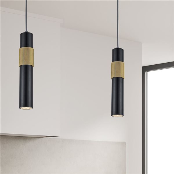 Dainolite Passwell 1-Light Pendant - Matte Black/Aged Brass