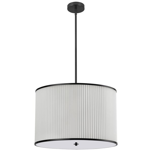 Suspension noir mat 4 lumières Prudy de Dainolite avec abat-jour blanc plissé