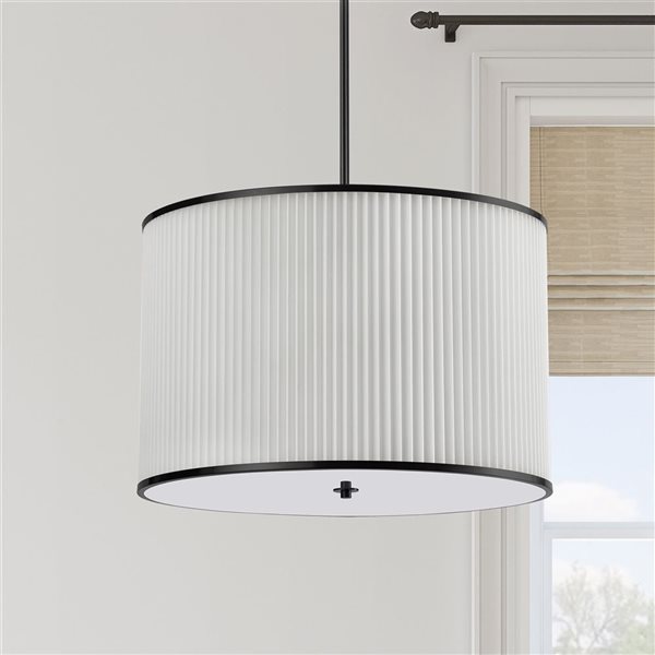 Dainolite Prudy 4-Light Matte Black Pendant with White Pleated Shade