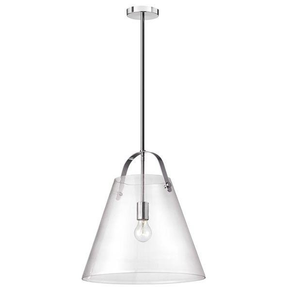 Dainolite Polly 1-Light Large Polished Chrome Pendant - Clear Glass