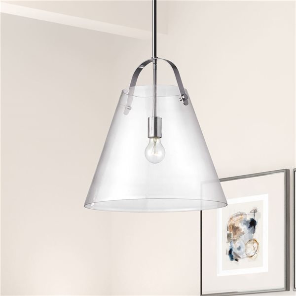 Dainolite Polly 1-Light Large Polished Chrome Pendant - Clear Glass