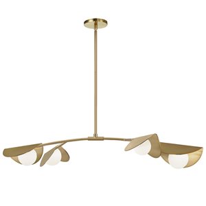 Dainolite Emma 4-Light White Glass Horizontal Pendant - Aged Brass Finish