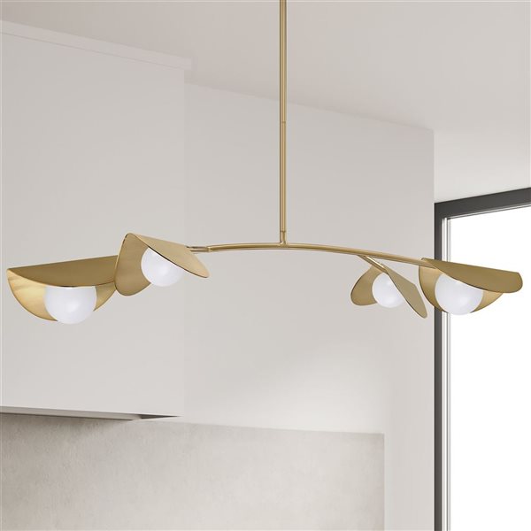 Dainolite Emma 4-Light White Glass Horizontal Pendant - Aged Brass Finish