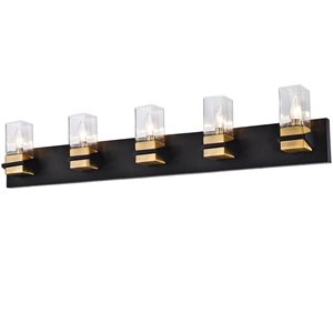 Dainolite Veronica 5-Light Clear Glass Vanity Light - Matte Black/Aged Brass