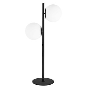 Lampe de table à verre blanc opale Folgar de Dainolite 2 lumières, fini noir mat