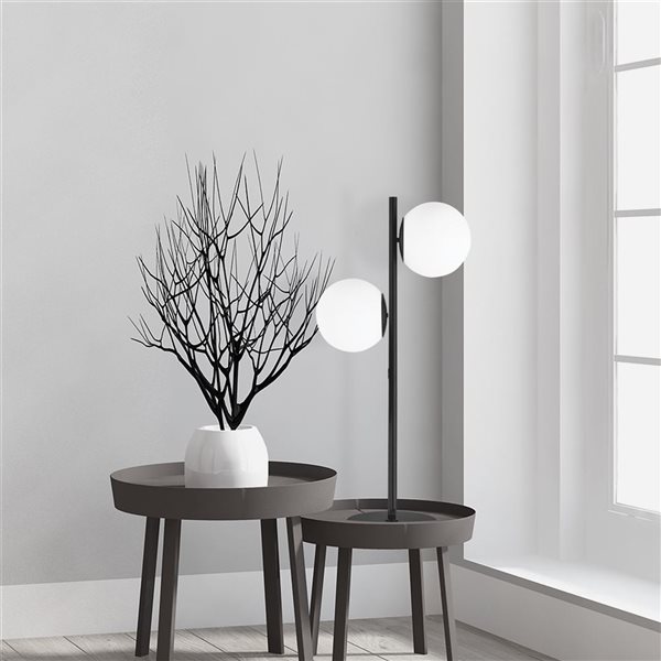 Dainolite Folgar 2-Light Opal White Glass Table Lamp - Matte Black Finish