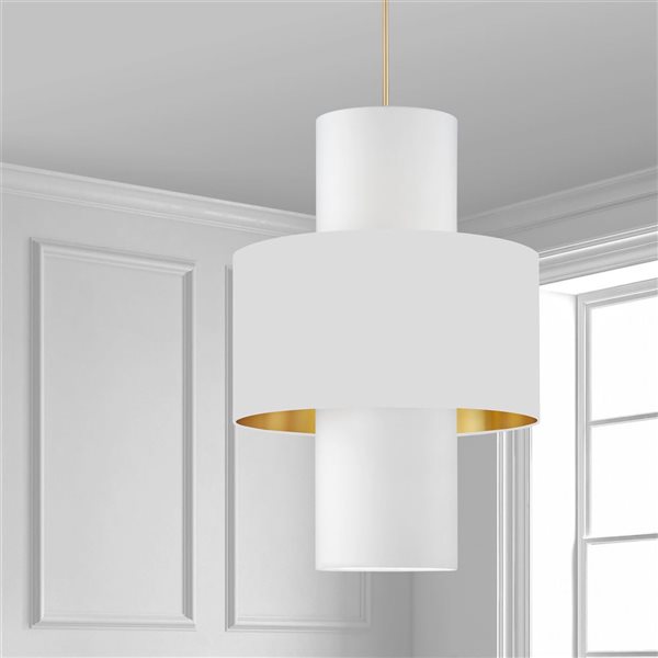 Dainolite Patrona 4-Light Aged Brass Pendant - Gold/White Shades