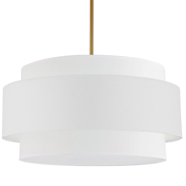 Lampe suspendue Priya de Dainolite à 4 lumières de 30 po de diamètre en laiton patiné, abat-jour blanc