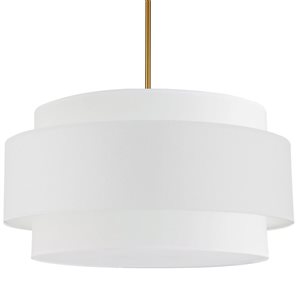 Lampe suspendue Priya de Dainolite à 4 lumières de 30 po de diamètre en laiton patiné, abat-jour blanc