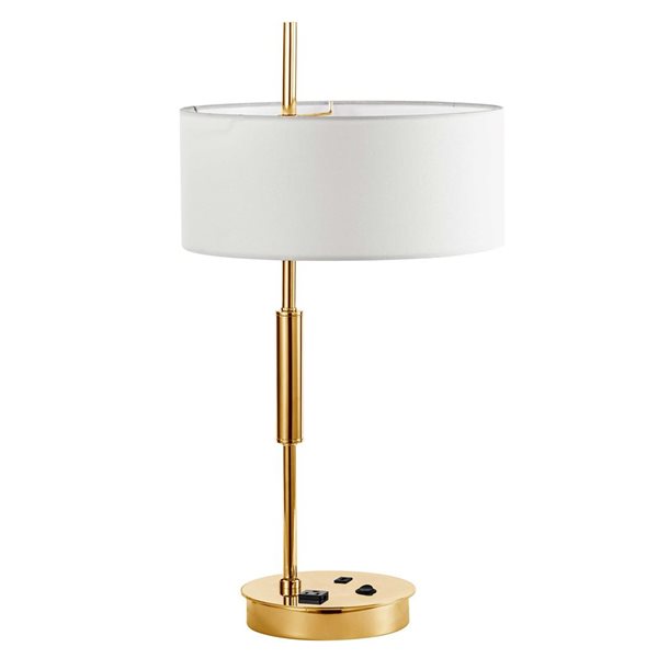 Lampe de table à abat-jour blanc Fitzgerald de Dainolite 1 lumière, fini laiton patiné