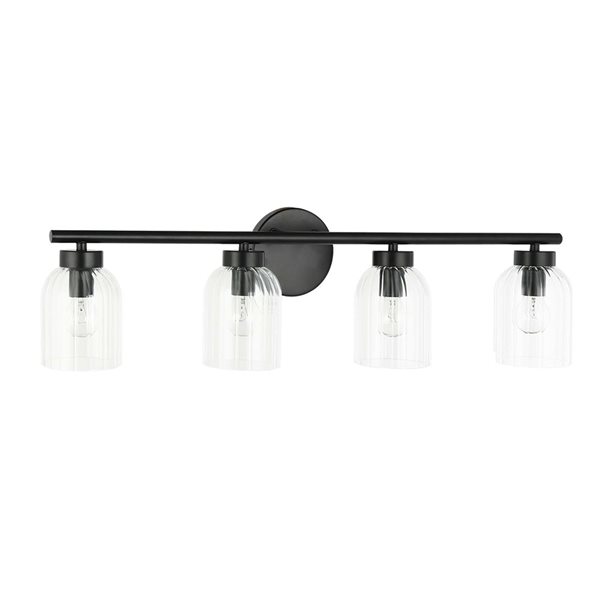 Dainolite Vienna 4-Light Clear Ribbed Glass Incandescent Vanity Lighting - Matte Black