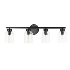 Dainolite Vienna 4-Light Clear Ribbed Glass Incandescent Vanity Lighting - Matte Black