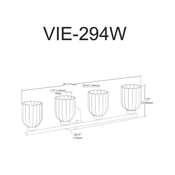 Luminaire de meuble-lavabo Vienna de Dainolite à verre cannelé clair 4 lumières à incandescence, noir mat