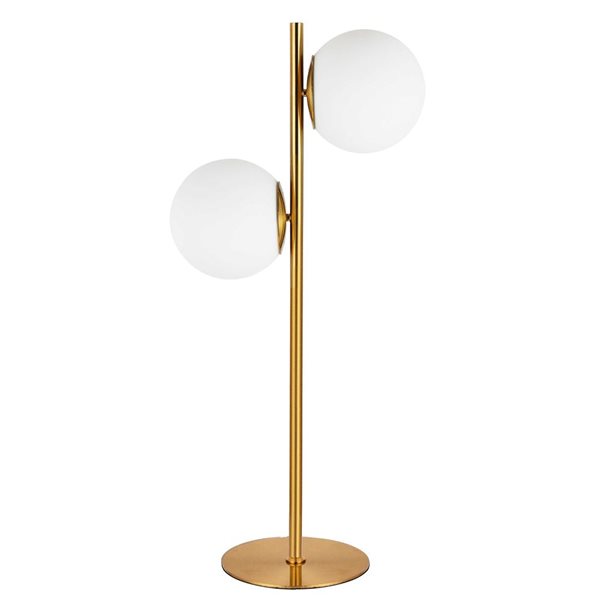 Lampe de table à verre blanc opale Folgar de Dainolite 2 lumières, fini laiton patiné