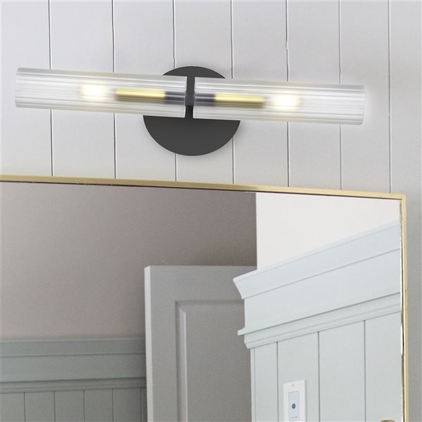 Dainolite Wand 2-Light Wall Sconce - Matte Black/Aged Brass - Frosted Glass