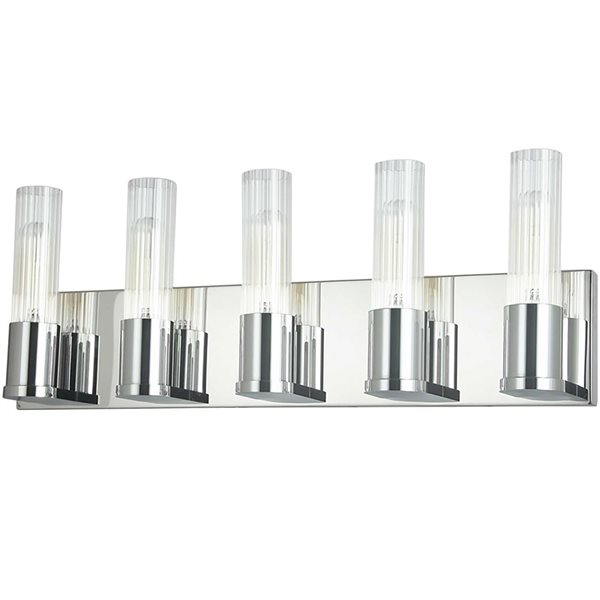 Dainolite Tube 5-Light Polished Chrome Vanity Light - Clear Fluted Glass