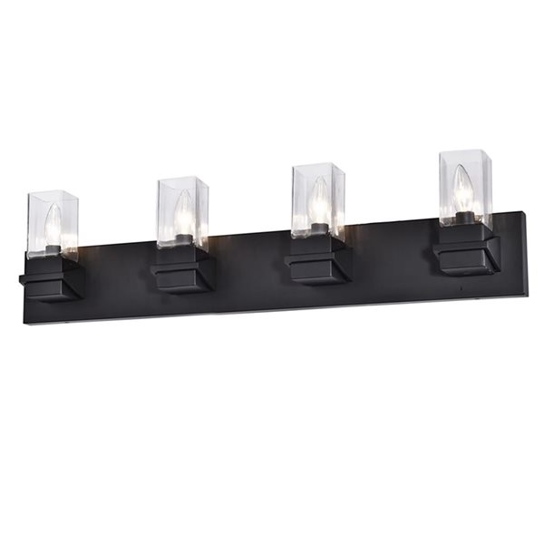 Luminaire de meuble-lavabo 4 lumières Veronica de Dainolite noir mat, verre transparent