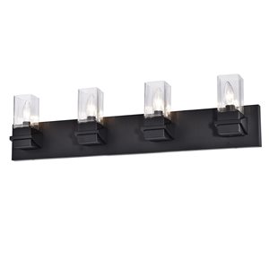 Luminaire de meuble-lavabo 4 lumières Veronica de Dainolite noir mat, verre transparent