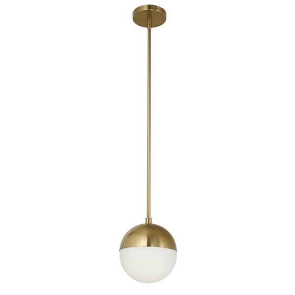 Dainolite Dayana 1-Light White Opal Glass Pendant - Aged Brass Finish