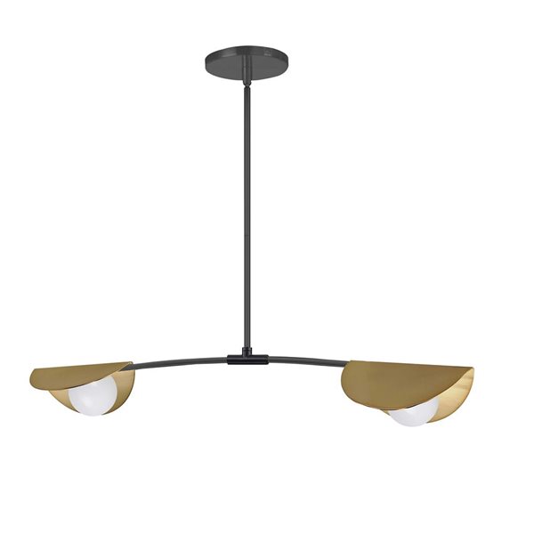 Dainolite Emma 2-Light White Glass Horizontal Pendant - Matte Black/Aged Brass Finish