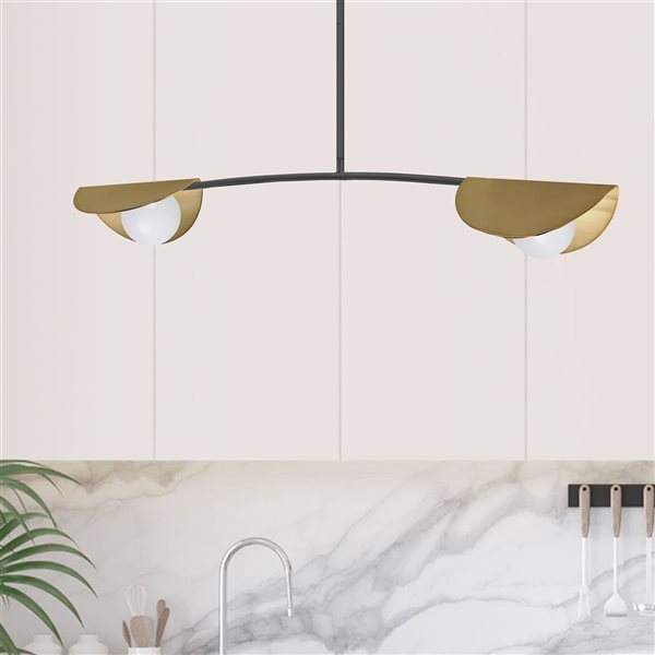 Dainolite Emma 2-Light White Glass Horizontal Pendant - Matte Black/Aged Brass Finish