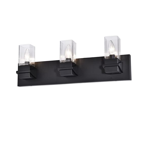 Luminaire de meuble-lavabo 3 lumières Veronica de Dainolite noir mat, verre transparent