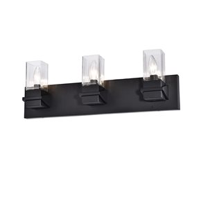 Luminaire de meuble-lavabo 3 lumières Veronica de Dainolite noir mat, verre transparent