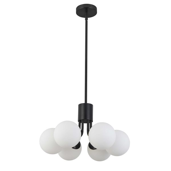 Dainolite Amanda 6-Light Matte Black Pendant with White Opal Glass