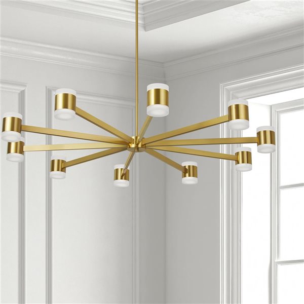 Dainolite Wilson 48-in dia. 10-Light Aged Brass Modern Integrated LED Chandelier w/ White Acrylic Diffuser